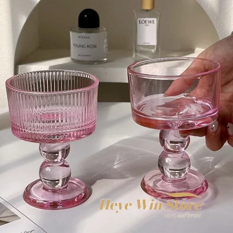 Pink Vintage Glass Goblet — Cocktail, Dessert & Juice Glass