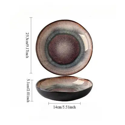 Japanese Kiln Change Ceramic Pasta Plate Large Soup Bowl Salad Serving Dish Dessert Fruit Plate Restaurant Tableware