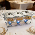 2-Pack Glass Food Warmers with Stainless Steel Rack, Chafing Dish Set with Lids & Candle Heating for Buffet Party