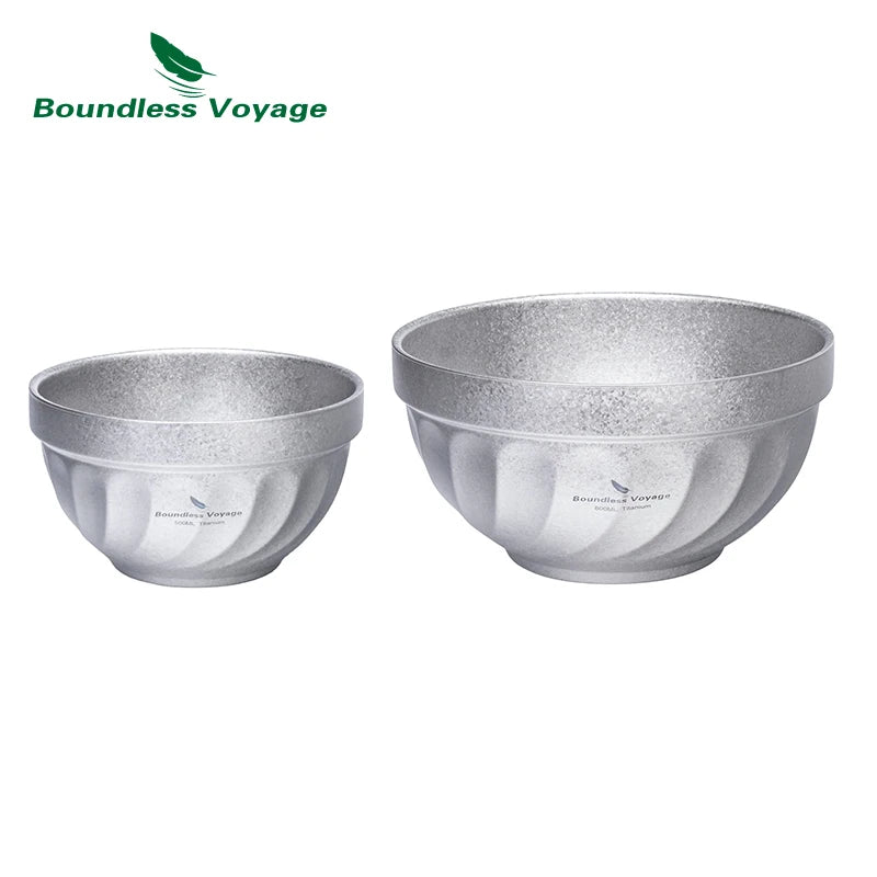 Boundless Voyage Double-layer Titanium Bowl Outdoor Camping Picnic Lightweight Rice Soup Salad Yogurt Large Deep Bowl Silver