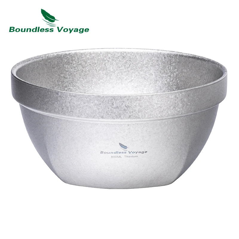 Boundless Voyage Double-layer Titanium Bowl Outdoor Camping Picnic Lightweight Rice Soup Salad Yogurt Large Deep Bowl Silver