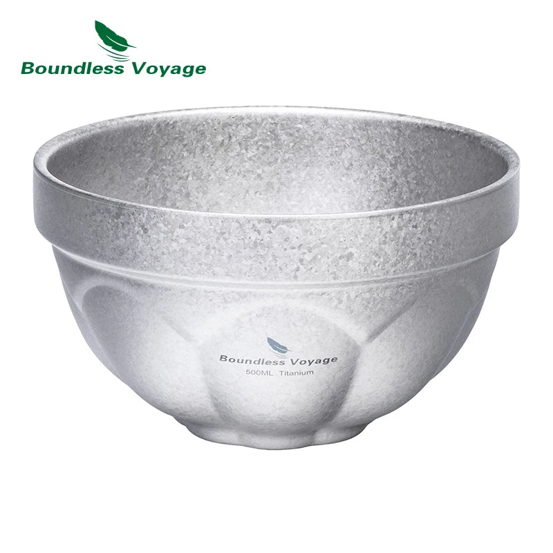 Boundless Voyage Double-layer Titanium Bowl Outdoor Camping Picnic Lightweight Rice Soup Salad Yogurt Large Deep Bowl Silver