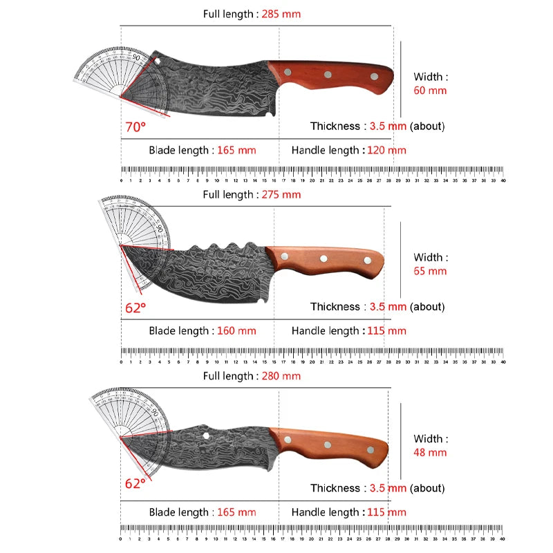 Professional Damascus Forged Kitchen Knife Set – Wooden Handle Chef & Cleaver Knives