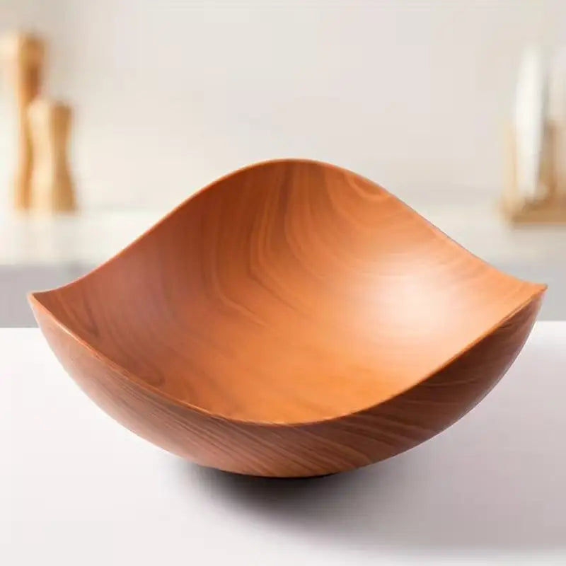 Large Wood Grain Plastic Party Bowl | Salad, Fruit & Candy Serving Bowl for Events