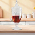 Luxury Relief Glass Pitcher with Lid & Faucet – Iced Tea & Juice Carafe