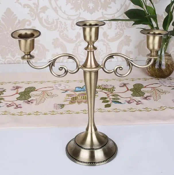 3-Arm Metal Candelabra – Retro Wedding & Home Décor Candlestick Holder