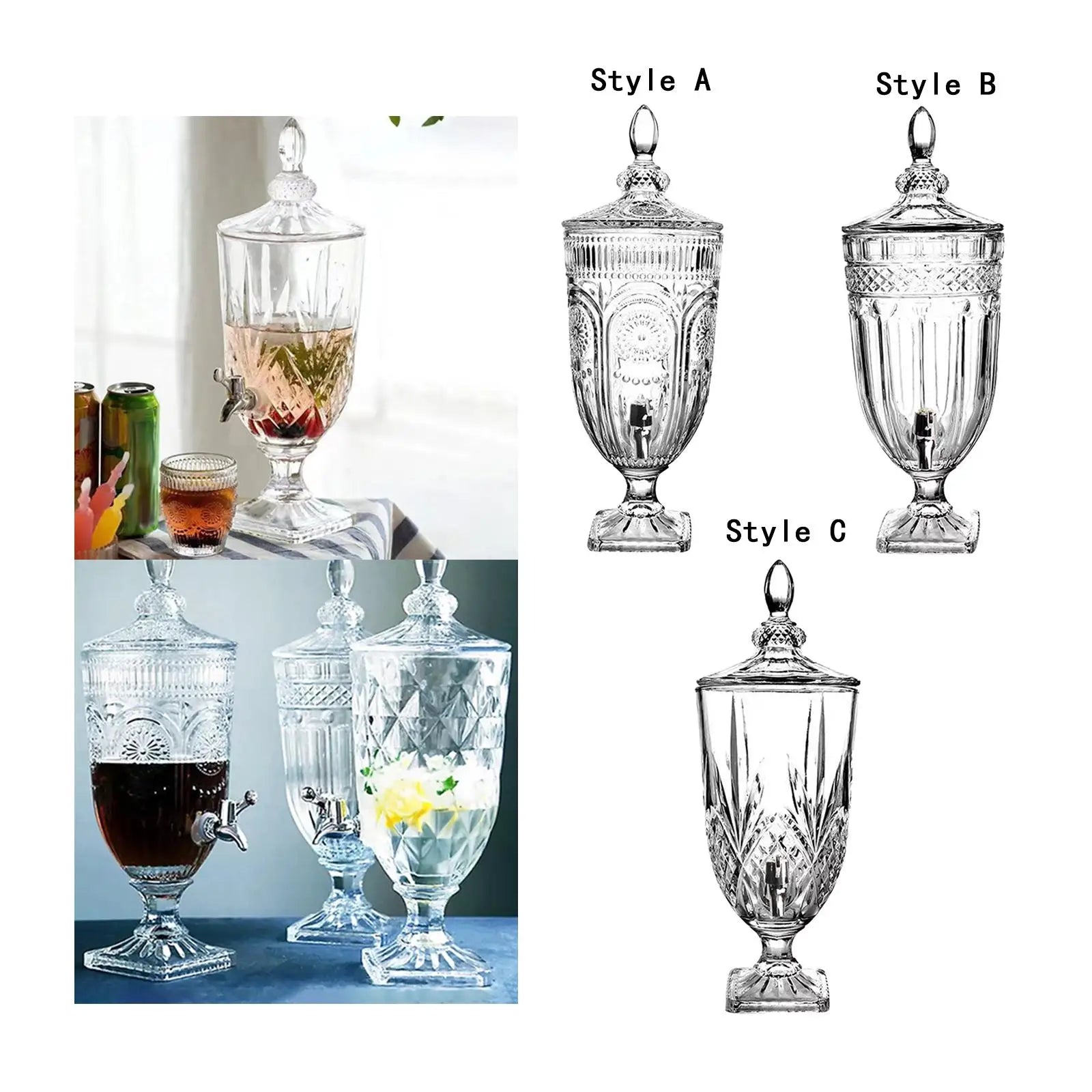 Luxury Relief Glass Pitcher with Lid & Faucet – Iced Tea & Juice Carafe