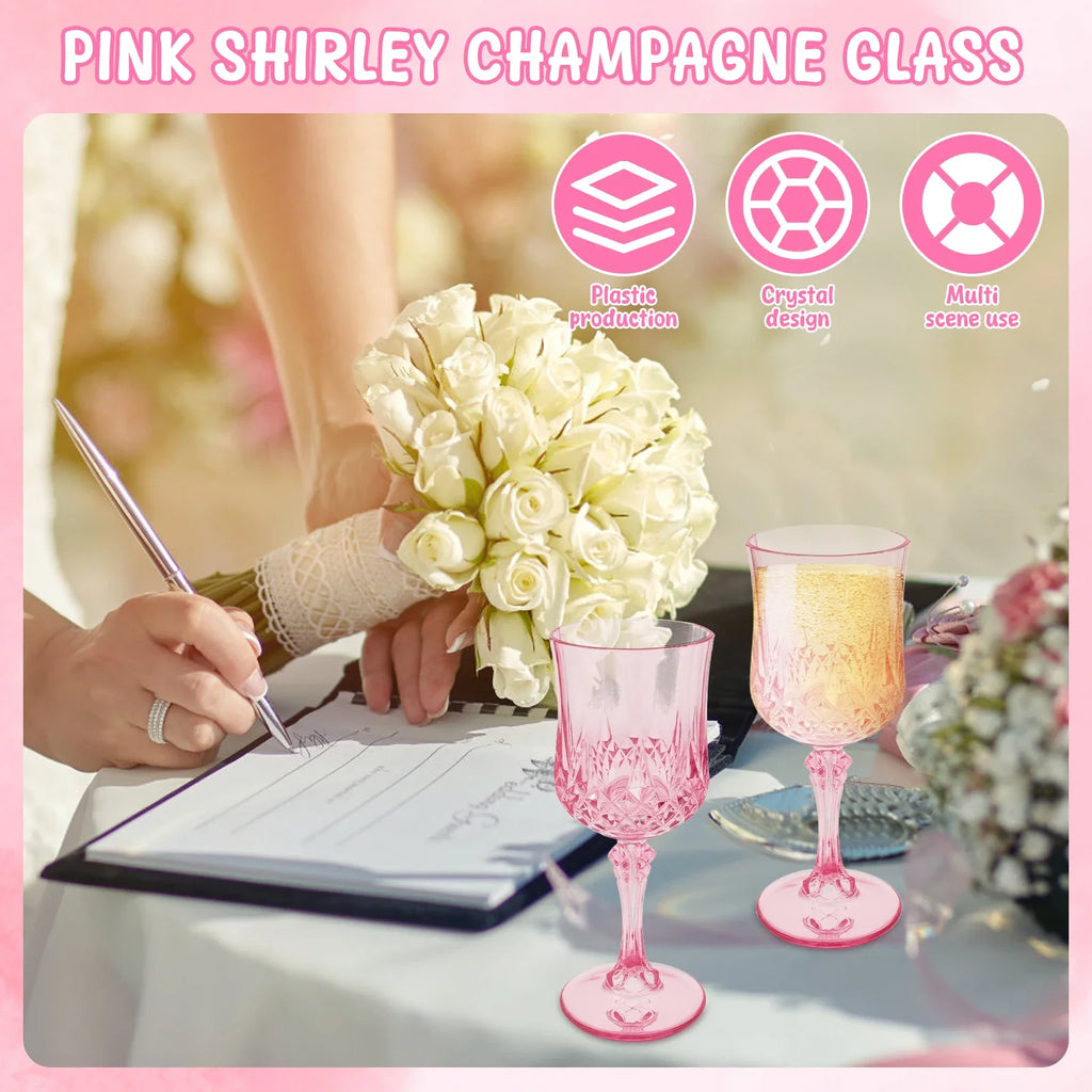 Pink Plastic Wine Glasses — Set of 12