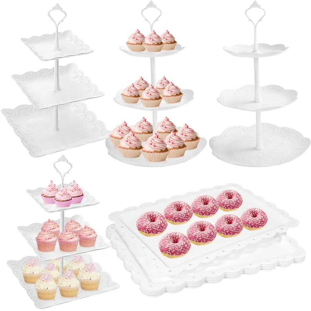 3 Tier Cupcake Stand Plastic Tiered Serving Stand Dessert Tower Tray for Tea Party Baby Shower Wedding Christmas Party