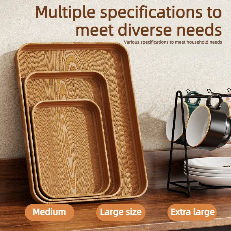 Extra-Thick Wood Grain Rectangular Serving Trays - Multi-Purpose Plates for Home Kitchen, Restaurant & Commercial Catering Use