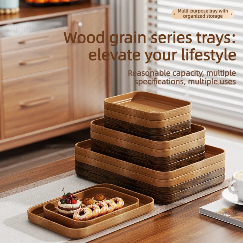 Extra-Thick Wood Grain Rectangular Serving Trays - Multi-Purpose Plates for Home Kitchen, Restaurant & Commercial Catering Use