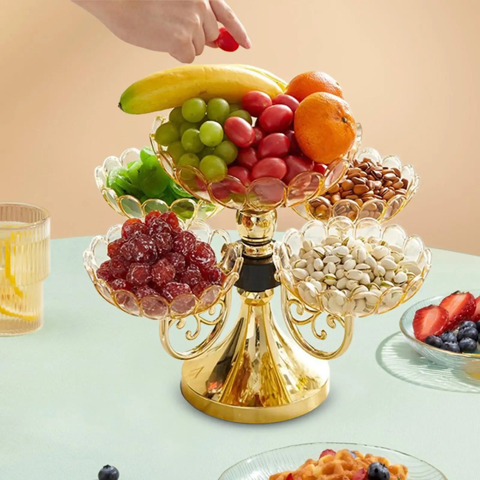 Rotating 5-Compartment Snack & Dried Fruit Serving Tray