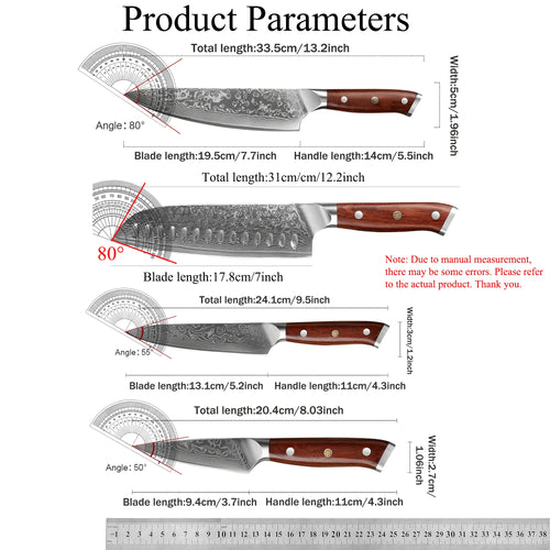 67-Layer Damascus Steel Kitchen Knife Set – Cleaver, Chef & Fruit Knives (1–4 Piece)