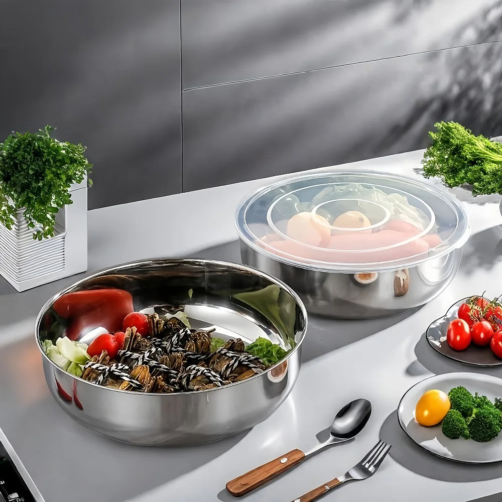 Large Multifunctional Stainless Steel Mixing Bowl, Ideal for Dough, Salad, Soup & Veg Washing, Essential Kitchen Item