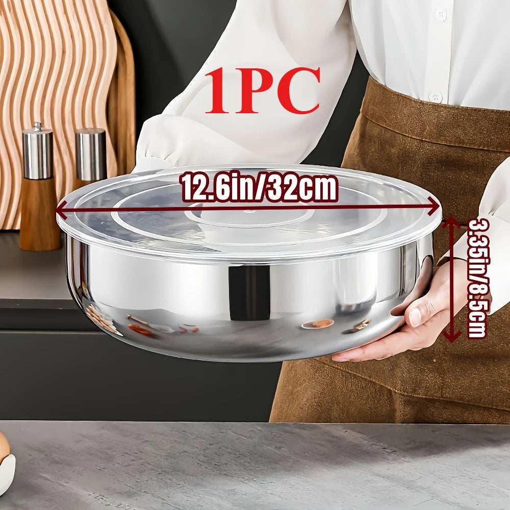 Large Multifunctional Stainless Steel Mixing Bowl, Ideal for Dough, Salad, Soup & Veg Washing, Essential Kitchen Item