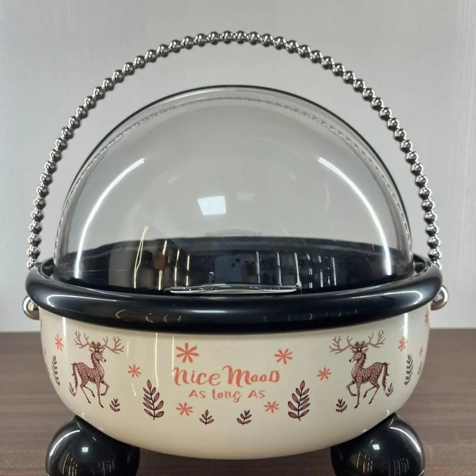 Lidded Pedestal Fruit & Snack Bowl with Chain Handle