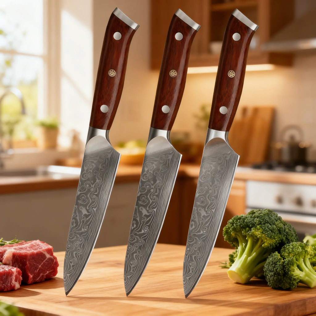 67-Layer Damascus Steel Kitchen Knife Set – Cleaver, Chef & Fruit Knives (1–4 Piece)