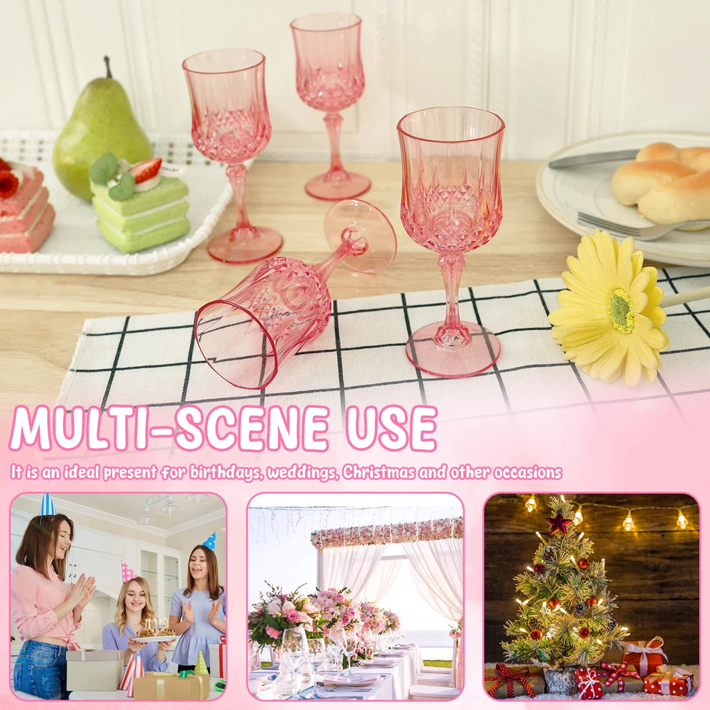 Pink Plastic Wine Glasses — Set of 12