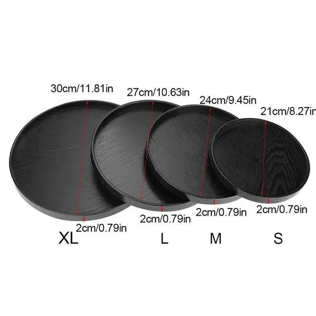 Round Solid Wood Serving Tray with Raised Edges — Dishwasher Safe