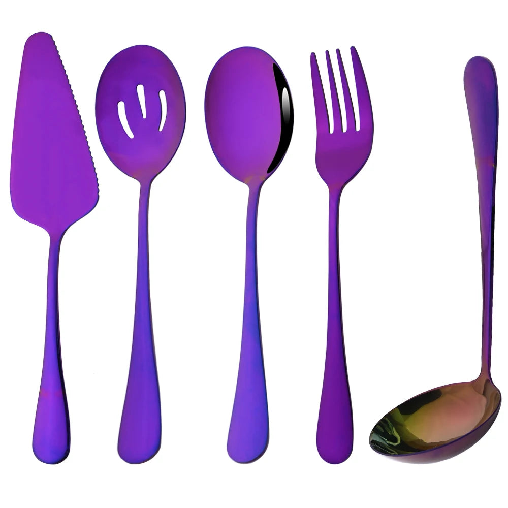 5-Piece Stainless Steel Serving Utensil Set | Buffet Flatware | 7 Colors