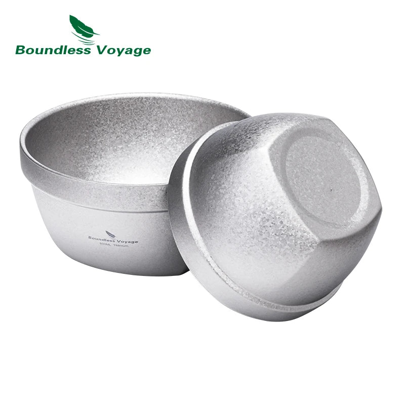 Boundless Voyage Double-layer Titanium Bowl Outdoor Camping Picnic Lightweight Rice Soup Salad Yogurt Large Deep Bowl Silver
