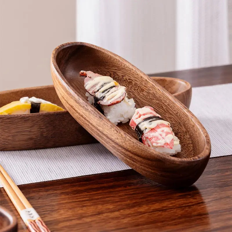 Walnut Wood Boat-Shaped Serving Bowl | Salad, Fruit & Bread Tray | 5 Sizes