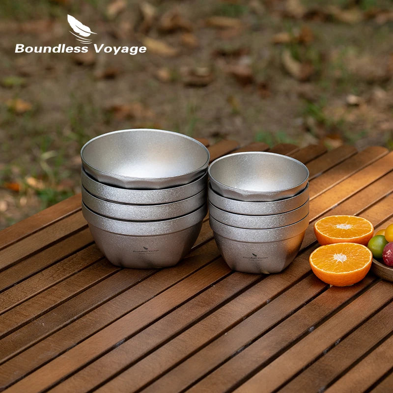 Boundless Voyage Double-layer Titanium Bowl Outdoor Camping Picnic Lightweight Rice Soup Salad Yogurt Large Deep Bowl Silver