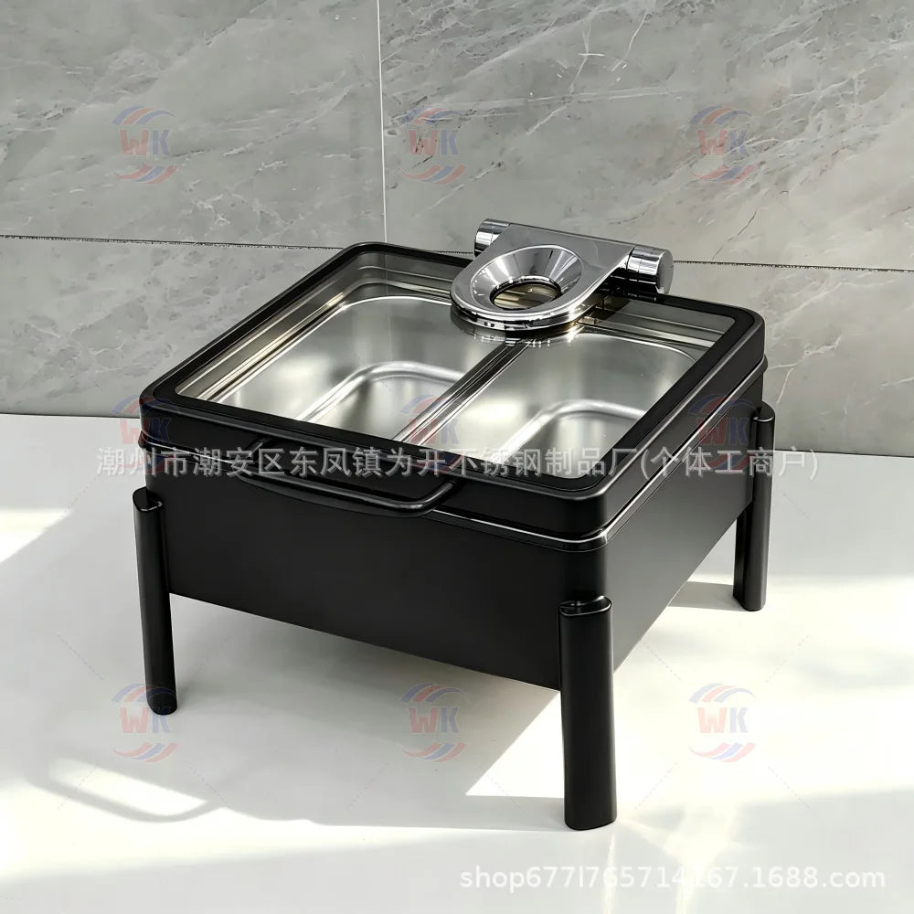 Stainless Steel Chafing Dish, Rose Gold Hammered Texture, Commercial Heating Food Warmer for Hotel Buffet Breakfast