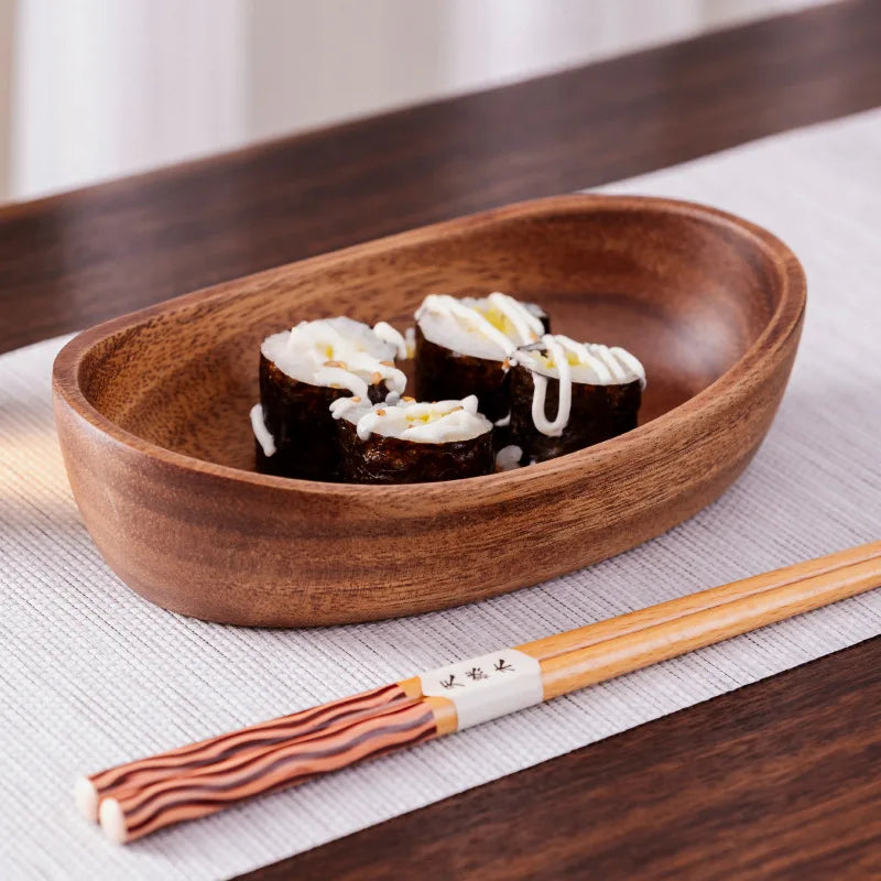 Walnut Wood Boat-Shaped Serving Bowl | Salad, Fruit & Bread Tray | 5 Sizes