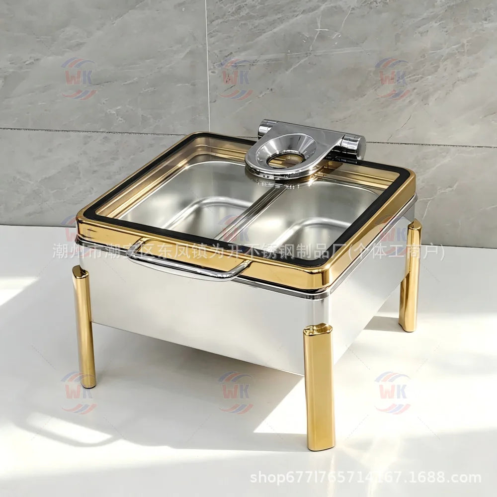 Stainless Steel Chafing Dish, Rose Gold Hammered Texture, Commercial Heating Food Warmer for Hotel Buffet Breakfast
