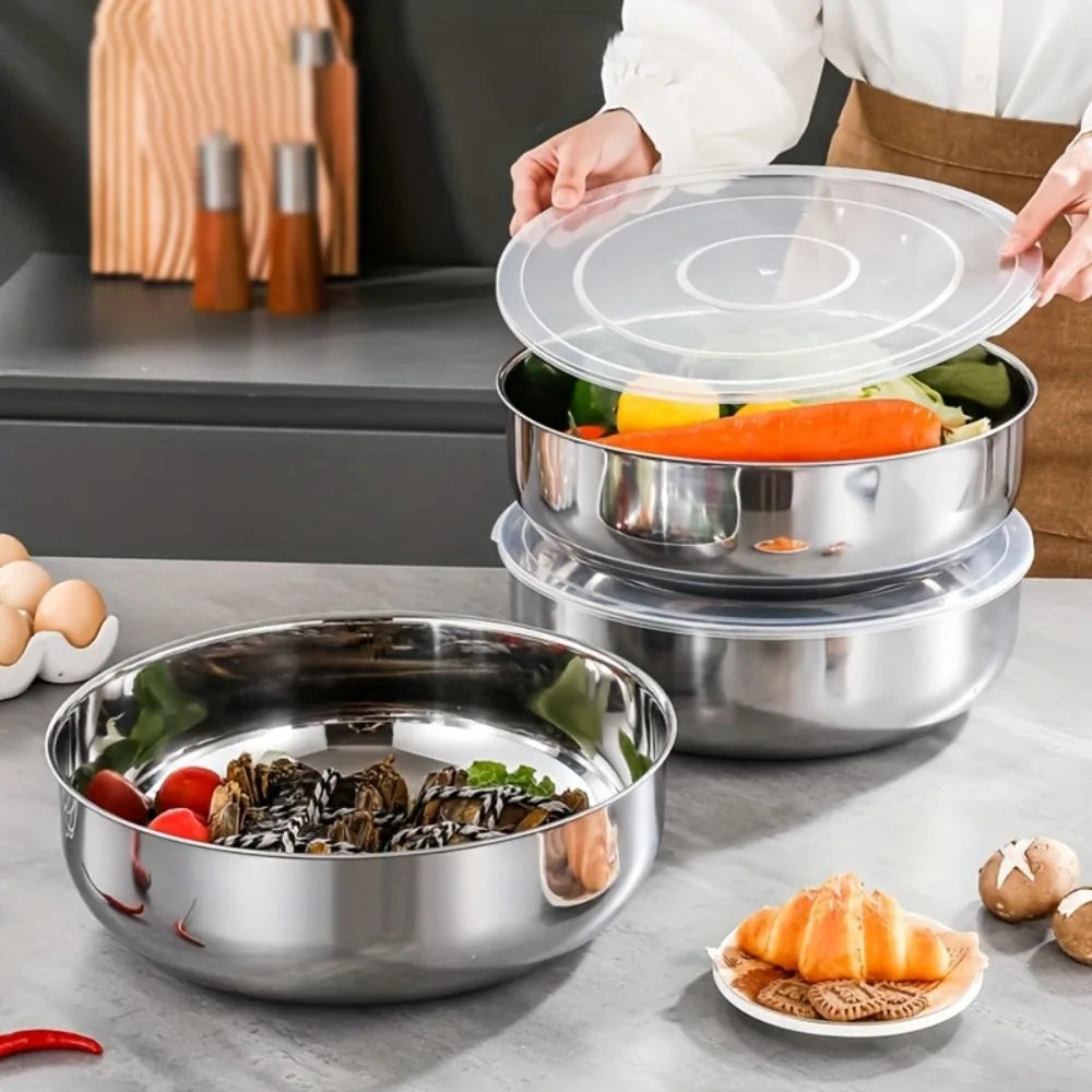 Large Multifunctional Stainless Steel Mixing Bowl, Ideal for Dough, Salad, Soup & Veg Washing, Essential Kitchen Item