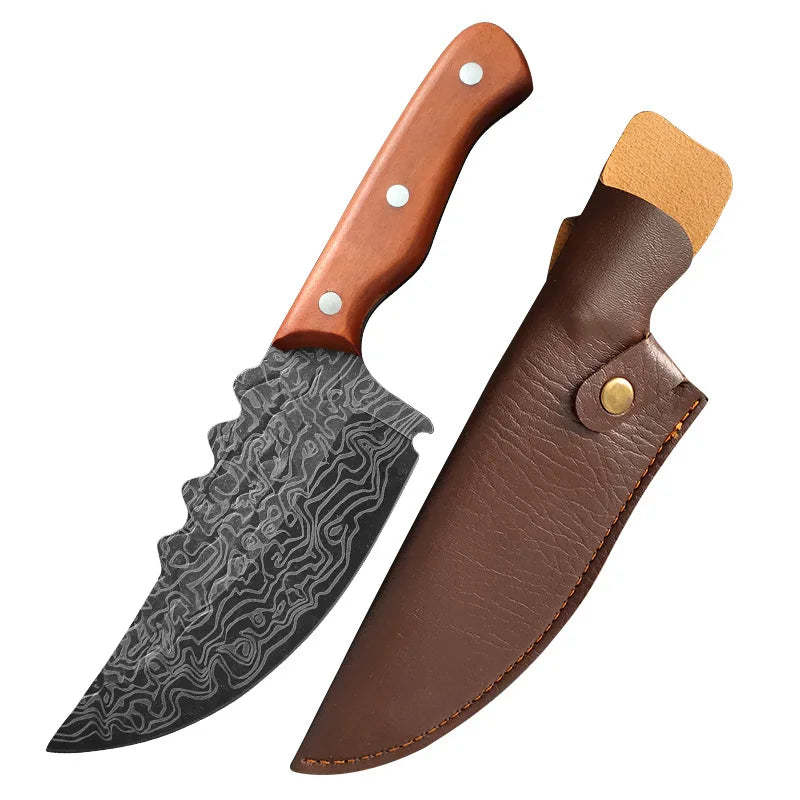 Professional Damascus Forged Kitchen Knife Set – Wooden Handle Chef & Cleaver Knives