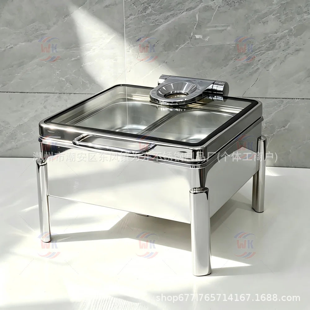 Stainless Steel Chafing Dish, Rose Gold Hammered Texture, Commercial Heating Food Warmer for Hotel Buffet Breakfast