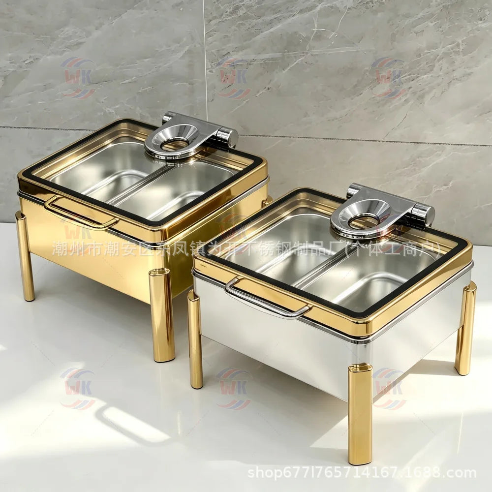 Stainless Steel Chafing Dish, Rose Gold Hammered Texture, Commercial Heating Food Warmer for Hotel Buffet Breakfast