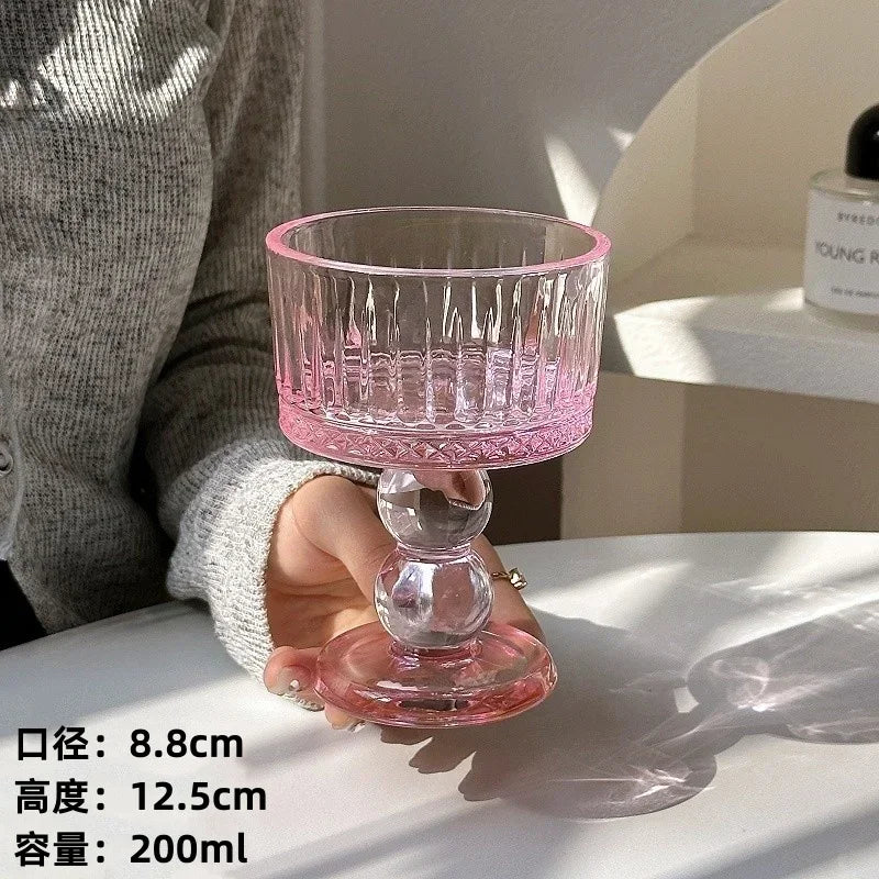 Pink Vintage Glass Goblet — Cocktail, Dessert & Juice Glass