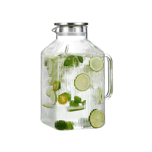 3.8L Borosilicate Glass Pitcher with Lid – Leakproof Drink Dispenser