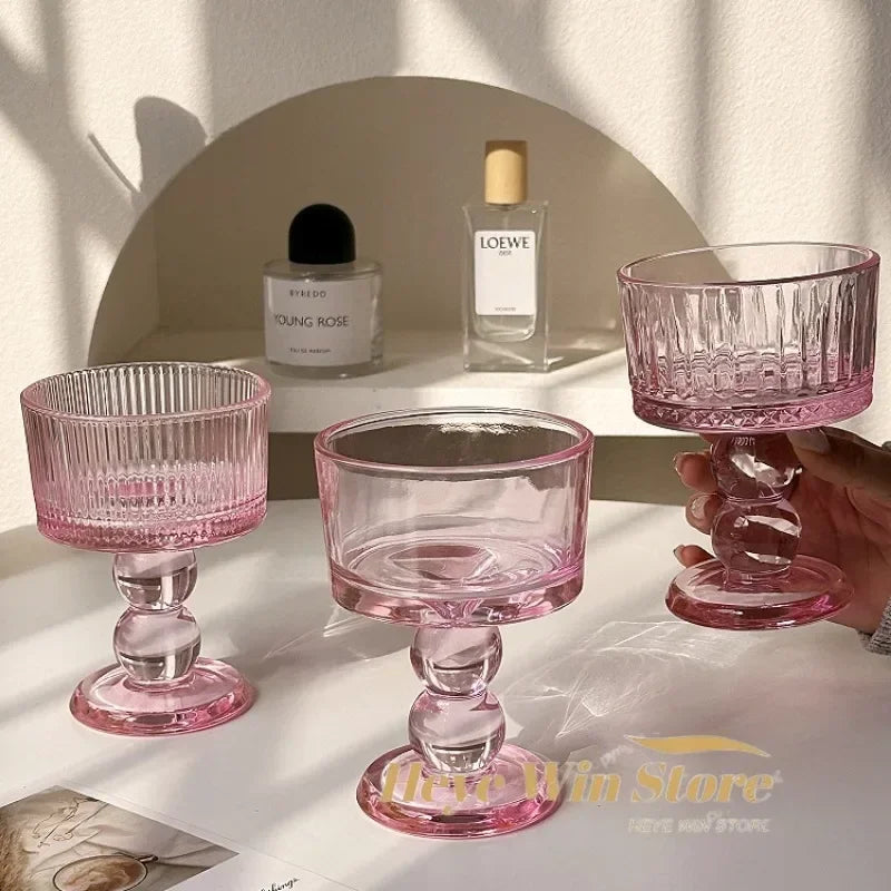 Pink Vintage Glass Goblet — Cocktail, Dessert & Juice Glass