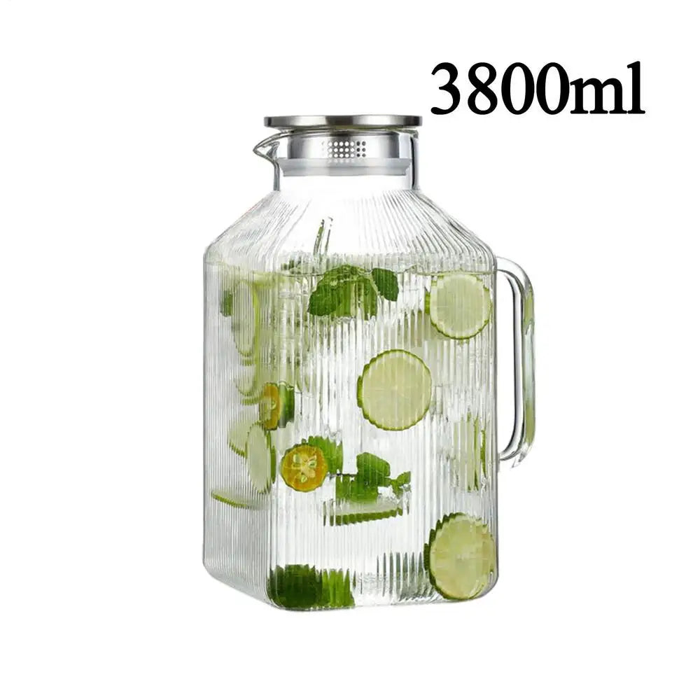 3.8L Borosilicate Glass Pitcher with Lid – Leakproof Drink Dispenser