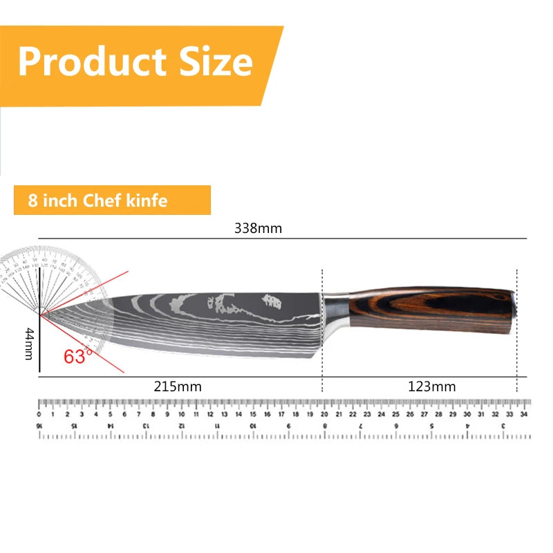 Damascus Pattern Japanese Chef Knife Set – Santoku, Cleaver & Utility (1–10 Pcs)