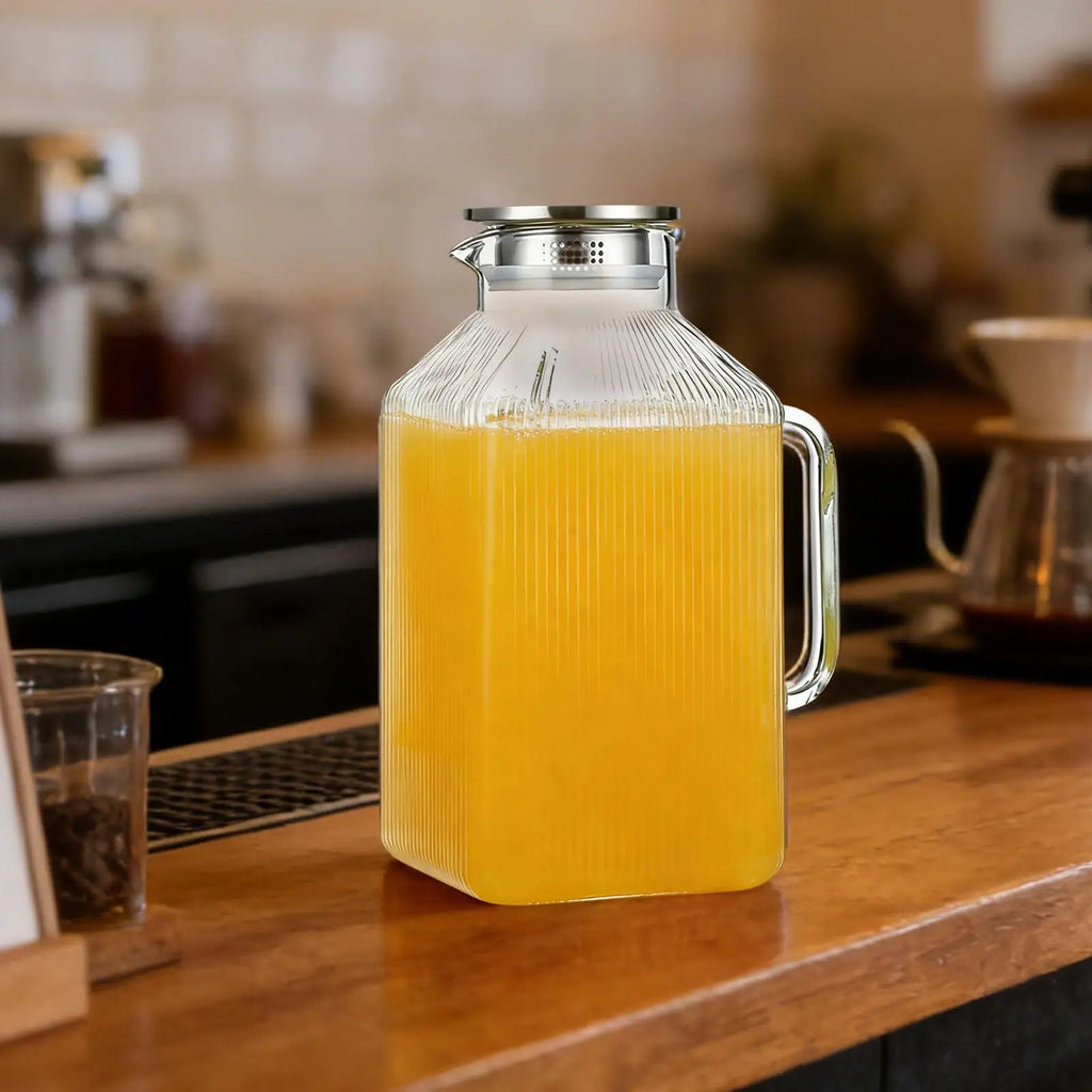 3.8L Borosilicate Glass Pitcher with Lid – Leakproof Drink Dispenser