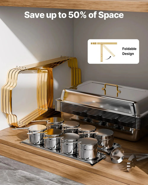 4-Pack Chafing Dish Buffet Set | 8Qt Stainless Steel Chafer with Full & Half Size Pans | Silver or Gold