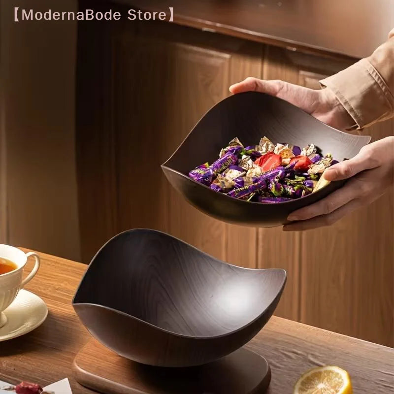 Large Wood Grain Plastic Party Bowl | Salad, Fruit & Candy Serving Bowl for Events