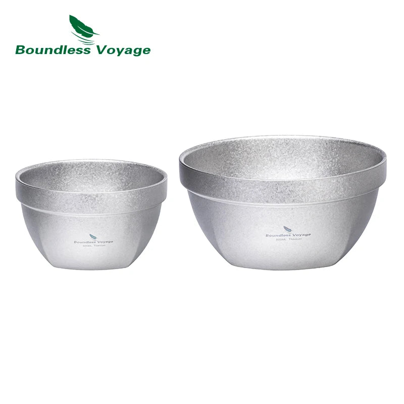 Boundless Voyage Double-layer Titanium Bowl Outdoor Camping Picnic Lightweight Rice Soup Salad Yogurt Large Deep Bowl Silver