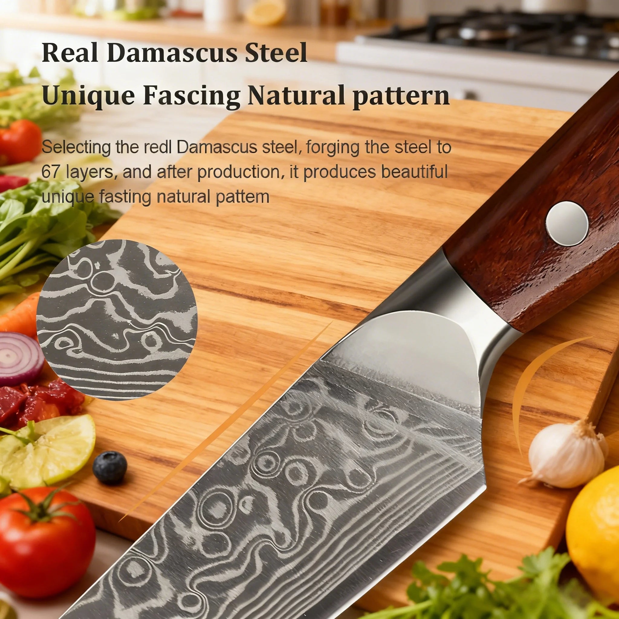 67-Layer Damascus Steel Kitchen Knife Set – Cleaver, Chef & Fruit Knives (1–4 Piece)