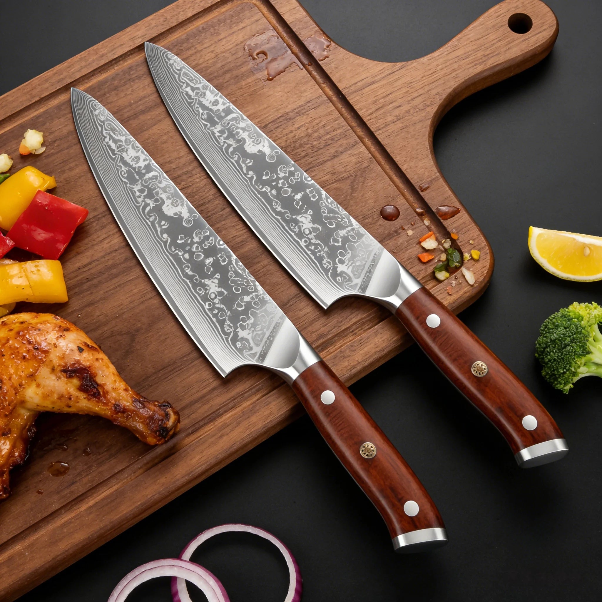 67-Layer Damascus Steel Kitchen Knife Set – Cleaver, Chef & Fruit Knives (1–4 Piece)