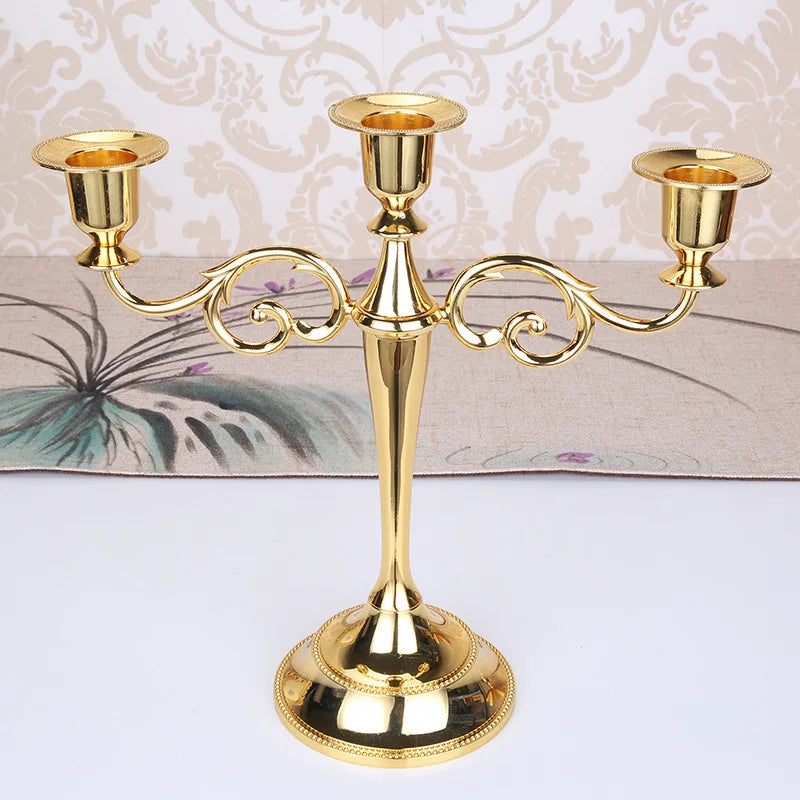3-Arm Metal Candelabra – Retro Wedding & Home Décor Candlestick Holder