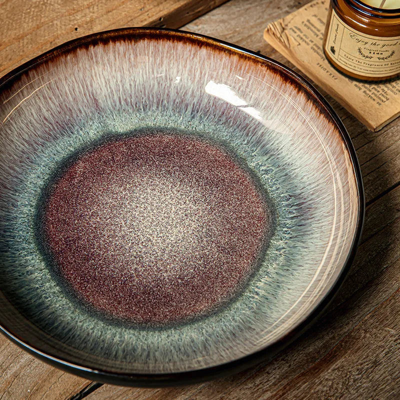 Japanese Kiln Change Ceramic Pasta Plate Large Soup Bowl Salad Serving Dish Dessert Fruit Plate Restaurant Tableware