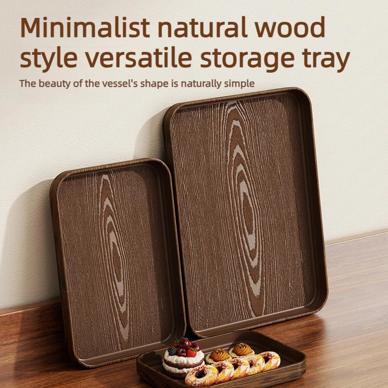 Extra-Thick Wood Grain Rectangular Serving Trays - Multi-Purpose Plates for Home Kitchen, Restaurant & Commercial Catering Use