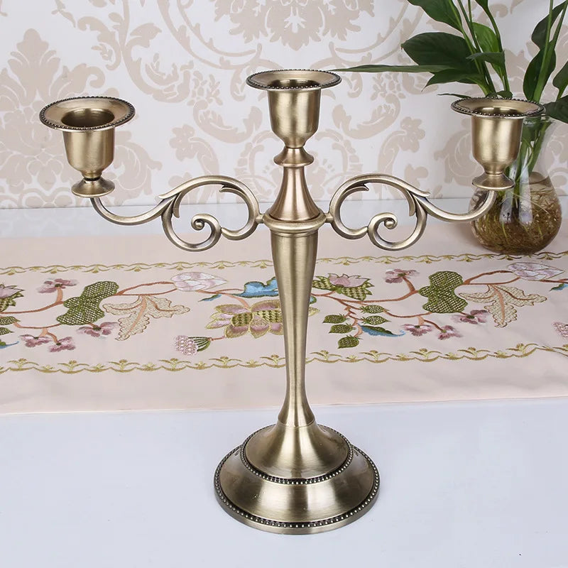 3-Arm Metal Candelabra – Retro Wedding & Home Décor Candlestick Holder