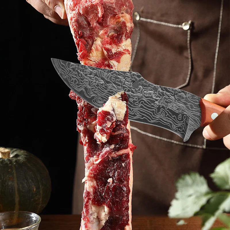 Professional Damascus Forged Kitchen Knife Set – Wooden Handle Chef & Cleaver Knives